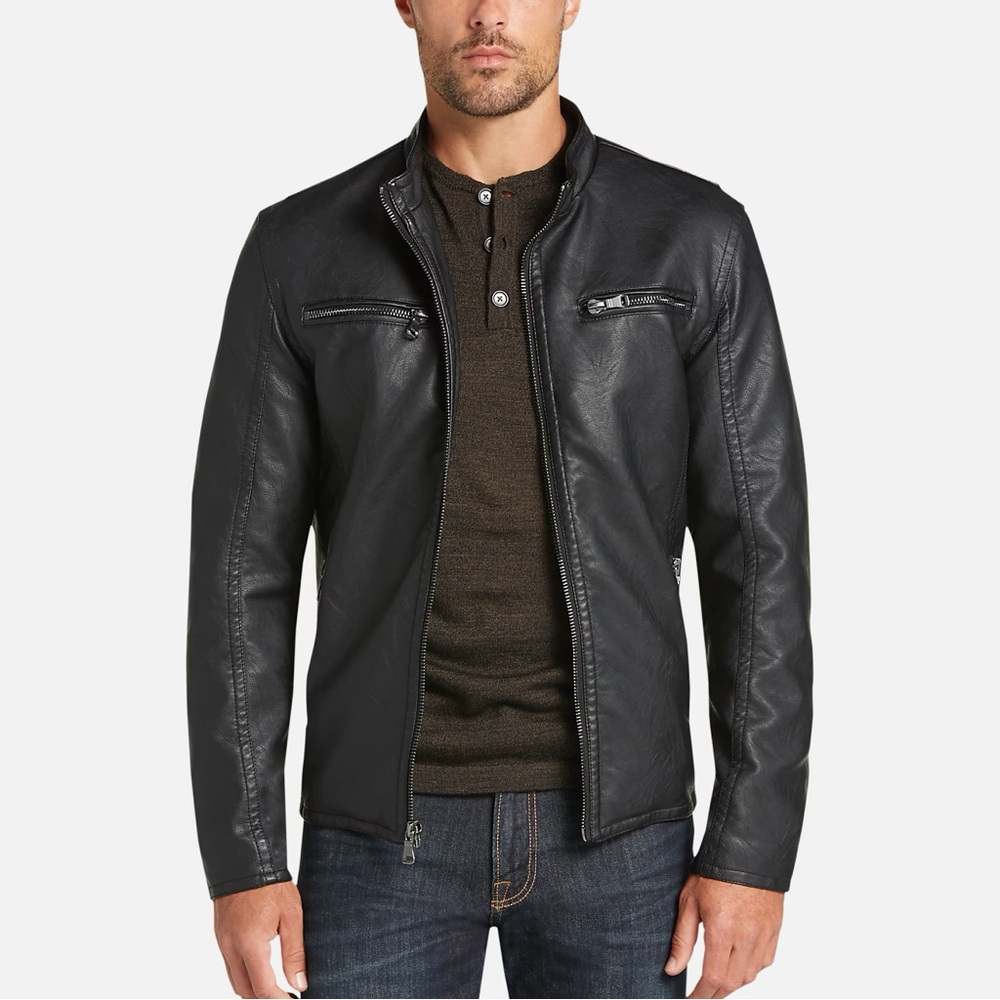 Pronto Uomo Men’s Black Faux Leather Jacket Size Medium